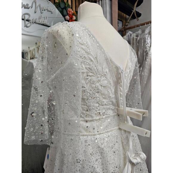 Sparkling A-Line Wedding Dress with Sleeves | Size 26 Bridal | Sample Gown - Picture 5 of 6